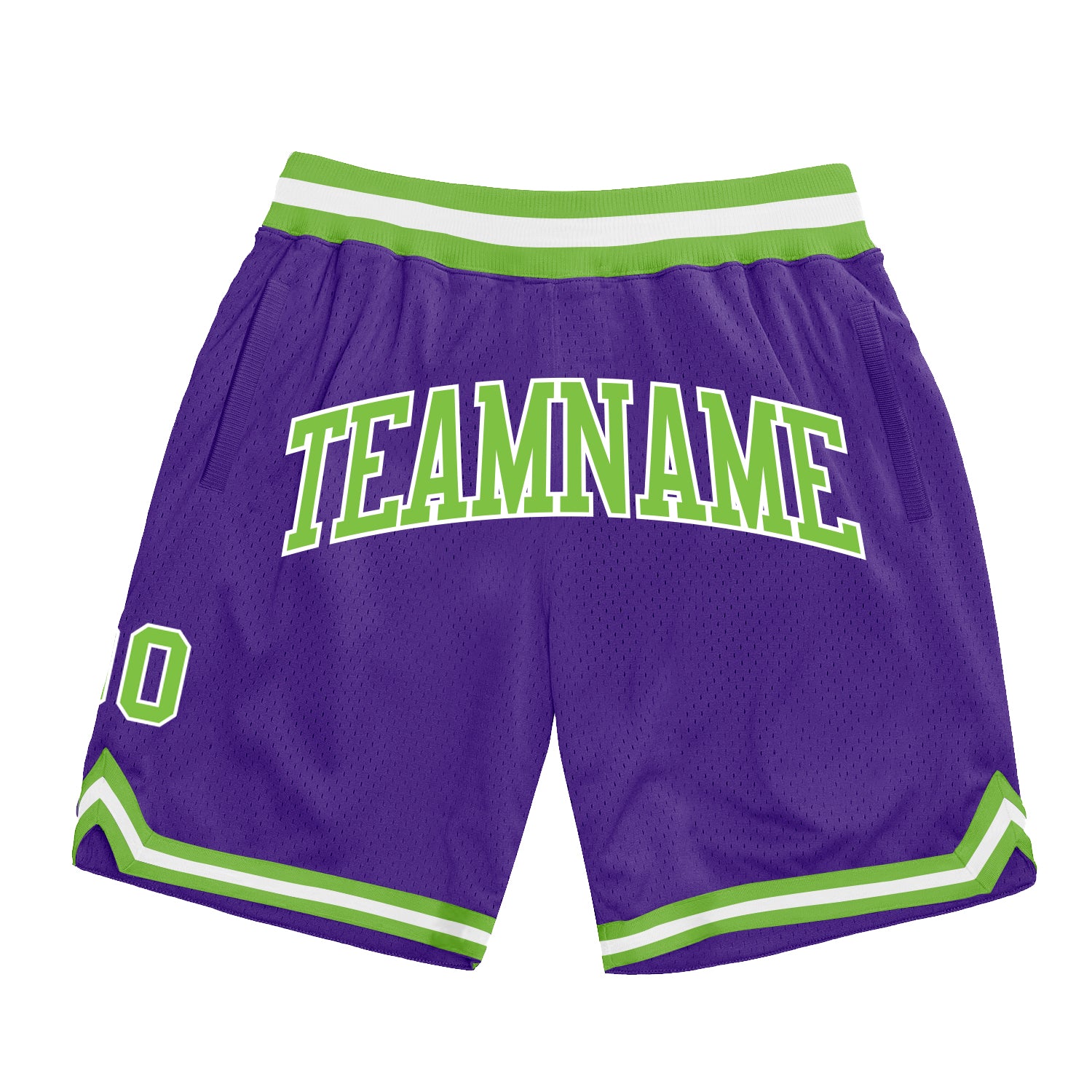 Personalized Purple Neon Green-White Authentic Throwback Basketball Shorts Team Custom Name and Number