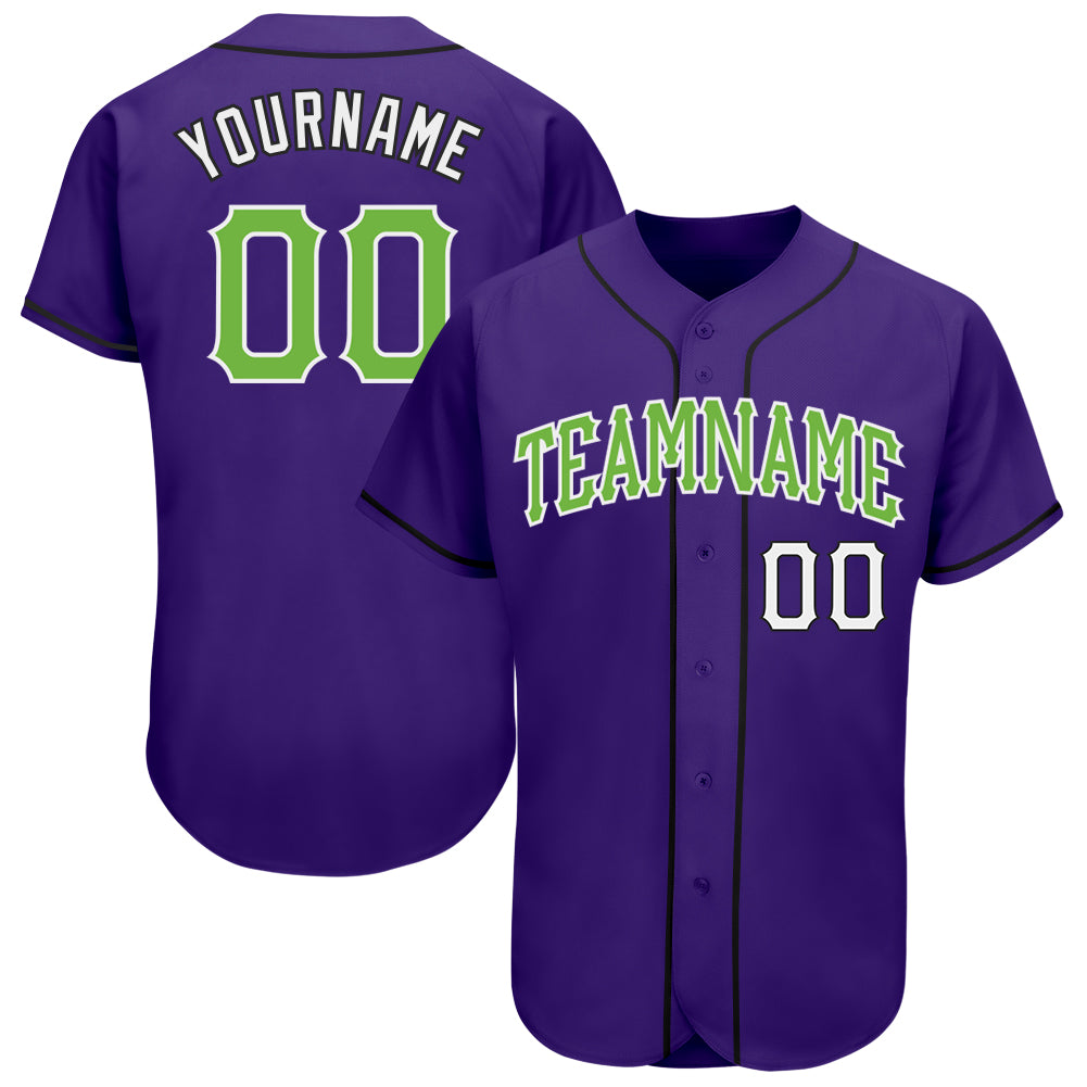 Personalized Purple Neon Green White-Black Authentic Baseball Jersey Team Custom Name and Number