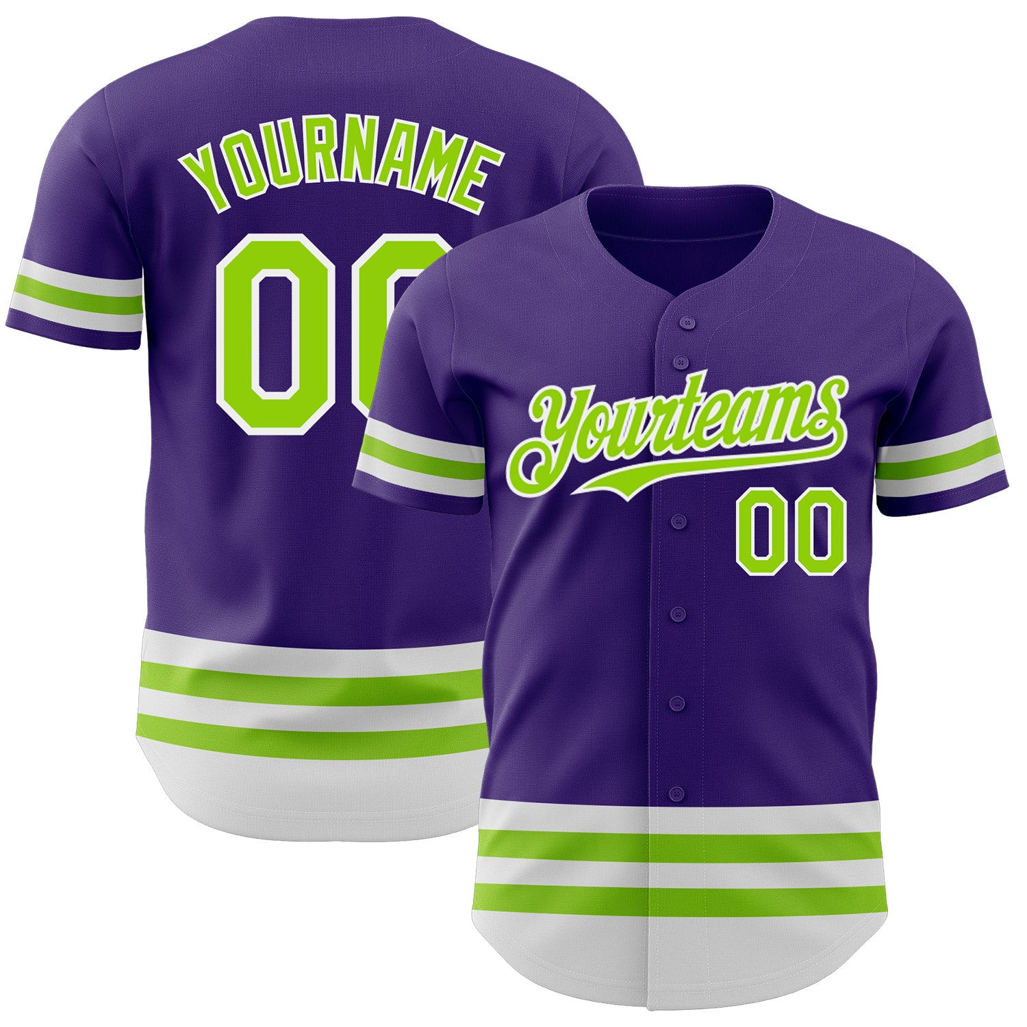 Personalized Purple Neon Green-White Line Authentic Baseball Jersey Team Custom Name and Number