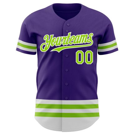 Personalized Purple Neon Green-White Line Authentic Baseball Jersey Team Custom Name and Number