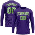 Personalized Purple Neon Green-White Long Sleeve Performance T-Shirt Team Custom Name and Number