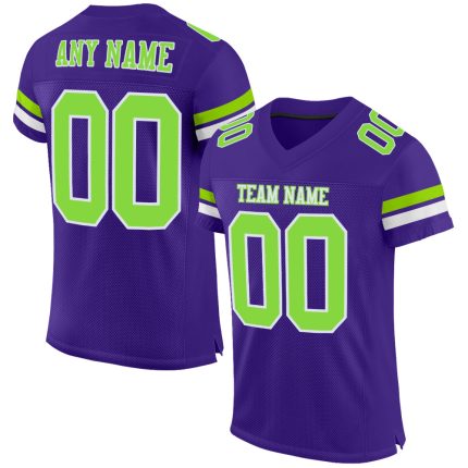 Personalized Purple Neon Green-White Mesh Authentic Football Jersey Team Custom Name and Number