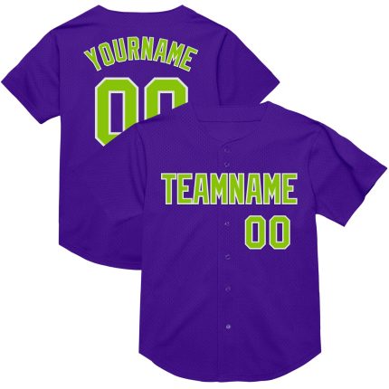 Personalized Purple Neon Green-White Mesh Authentic Throwback Baseball Jersey