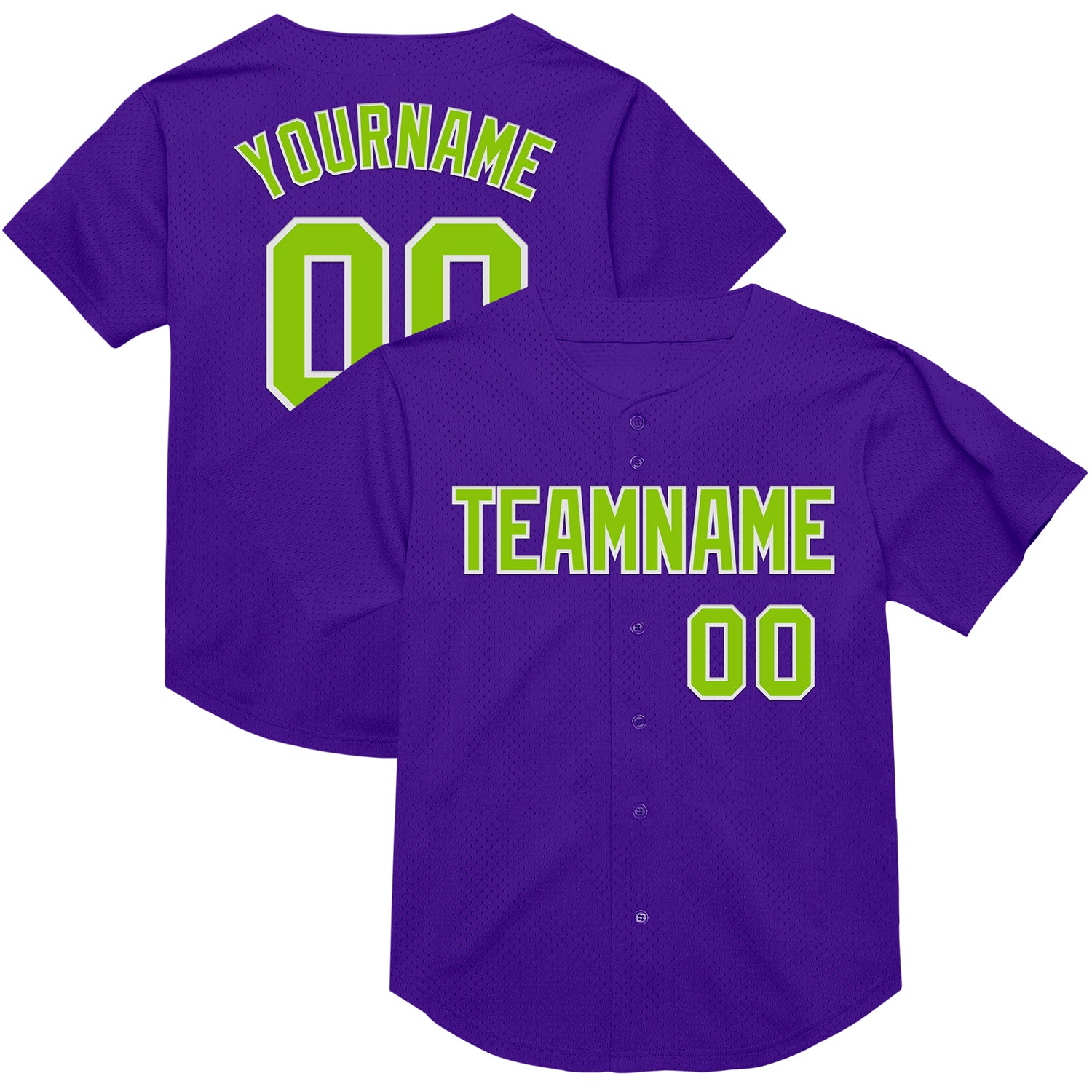 Personalized Purple Neon Green-White Mesh Authentic Throwback Baseball Jersey