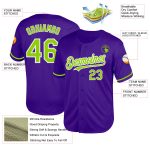 Personalized Purple Neon Green-White Mesh Authentic Throwback Baseball Jersey Team Custom Name and Number