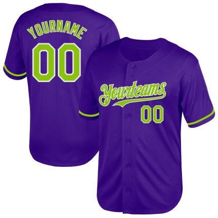 Personalized Purple Neon Green-White Mesh Authentic Throwback Baseball Jersey Team Custom Name and Number