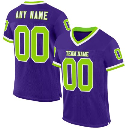 Personalized Purple Neon Green-White Mesh Authentic Throwback Football Jersey Team Custom Name and Number