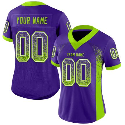 Personalized Purple Neon Green-White Mesh Drift Fashion Football Jersey Team Custom Name and Number