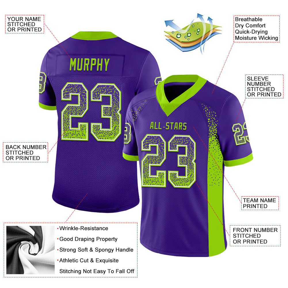 Personalized Purple Neon Green-White Mesh Drift Fashion Football Jersey Team Custom Name and Number Personalized Purple Neon Green-White Mesh Drift Fashion Football Jersey Team Custom Name and Number - Image 3