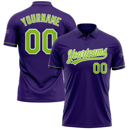 Personalized Purple Neon Green-White Performance Vapor Golf Polo Shirt Team Custom Name and Number