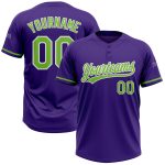 Personalized Purple Neon Green-White Two-Button Unisex Softball Jersey Team Custom Name and Number