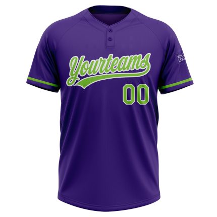Personalized Purple Neon Green-White Two-Button Unisex Softball Jersey Team Custom Name and Number
