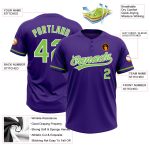 Personalized Purple Neon Green-White Two-Button Unisex Softball Jersey Team Custom Name and Number