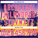 Personalized Purple Neon Pink-White 3D Pattern Design Hawaii Palm Trees And Beach Sunrise Authentic Baseball Jersey Team Custom Name and Number