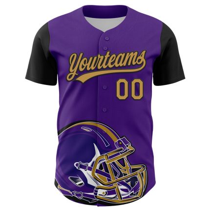 Personalized Purple Old Gold-Black 3D Pattern Design Football Helmet Authentic Baseball Jersey Team Custom Name and Number