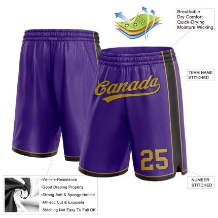 Personalized Purple Old Gold-Black Authentic Basketball Shorts Team Custom Name and Number