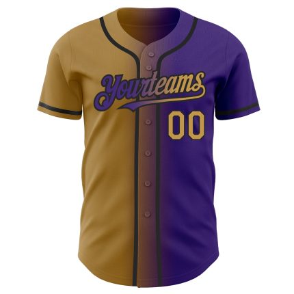 Personalized Purple Old Gold-Black Authentic Gradient Fashion Baseball Jersey Team Custom Name and Number