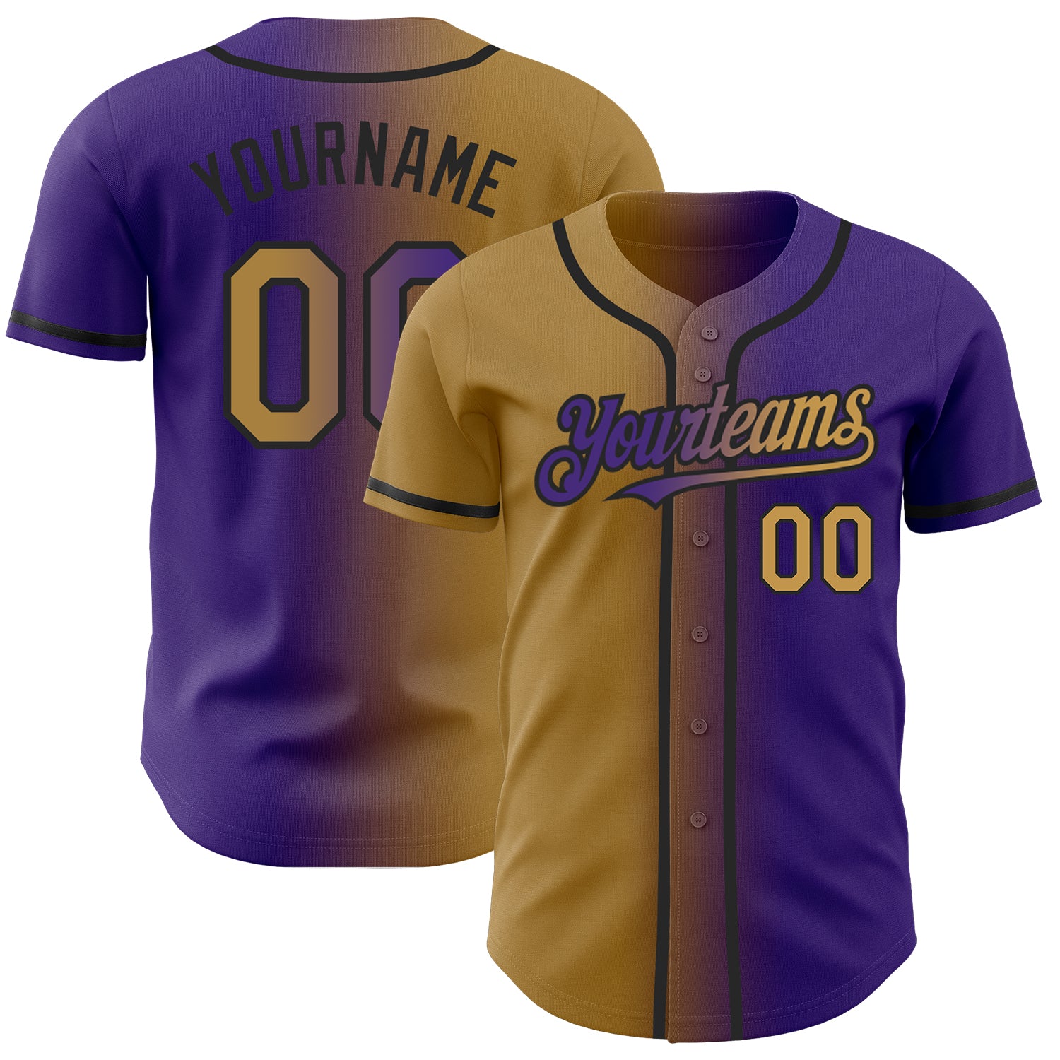 Personalized Purple Old Gold-Black Authentic Gradient Fashion Baseball Jersey Team Custom Name and Number