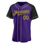 Personalized Purple Old Gold-Black Authentic Raglan Sleeves Baseball Jersey Team Custom Name and Number