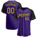 Personalized Purple Old Gold-Black Authentic Raglan Sleeves Baseball Jersey Team Custom Name and Number