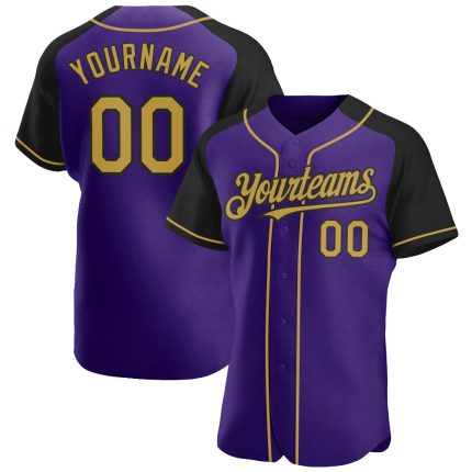 Personalized Purple Old Gold-Black Authentic Raglan Sleeves Baseball Jersey Team Custom Name and Number