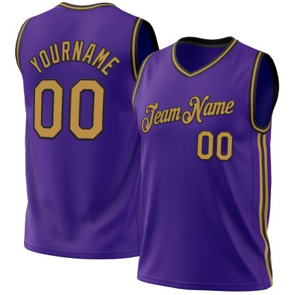 Personalized Purple Old Gold-Black Authentic Throwback Basketball Jersey Team Custom Name and Number