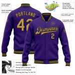 Personalized Purple Old Gold-Black Bomber Full-Snap Varsity Letterman Jacket Team Custom Name and Number