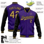 Personalized Purple Old Gold-Black Bomber Full-Snap Varsity Letterman Two Tone Jacket