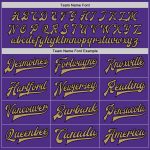 Personalized Purple Old Gold-Black Bomber Full-Snap Varsity Letterman Two Tone Jacket Team Custom Name and Number