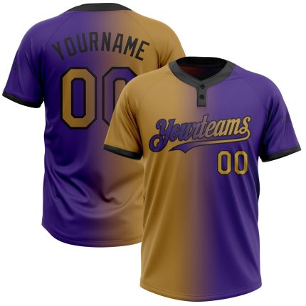 Personalized Purple Old Gold-Black Gradient Fashion Two-Button Unisex Softball Jersey Team Custom Name and Number