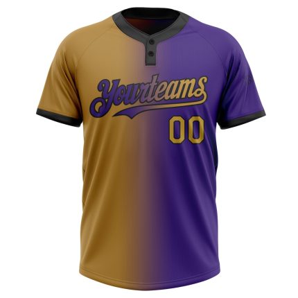 Personalized Purple Old Gold-Black Gradient Fashion Two-Button Unisex Softball Jersey Team Custom Name and Number