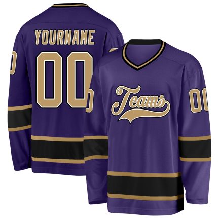 Personalized Purple Old Gold-Black Hockey Jersey Team Custom Name and Number