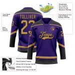 Personalized Purple Old Gold-Black Hockey Lace Neck Jersey Team Custom Name and Number