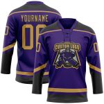 Personalized Purple Old Gold-Black Hockey Lace Neck Jersey Team Custom Name and Number