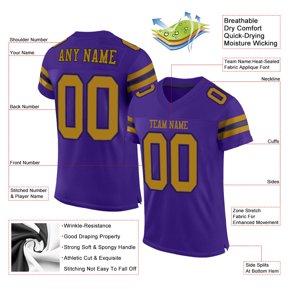 Personalized Purple Old Gold-Black Mesh Authentic Football Jersey Team Custom Name and Number Personalized Purple Old Gold-Black Mesh Authentic Football Jersey Team Custom Name and Number - Image 4