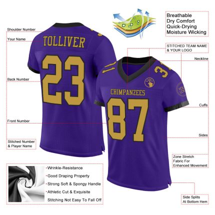 Personalized Purple Old Gold-Black Mesh Authentic Football Jersey