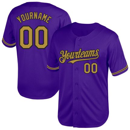Personalized Purple Old Gold-Black Mesh Authentic Throwback Baseball Jersey Team Custom Name and Number