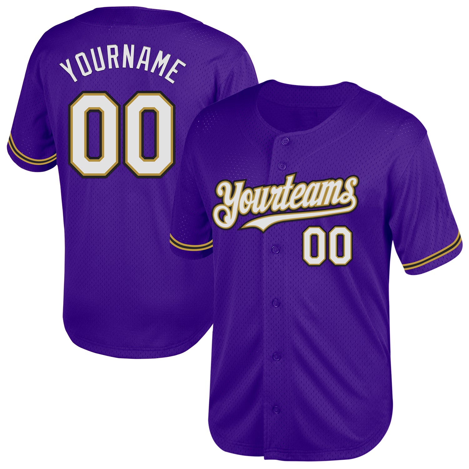 Personalized Purple Old Gold-Black Mesh Authentic Throwback Baseball Jersey