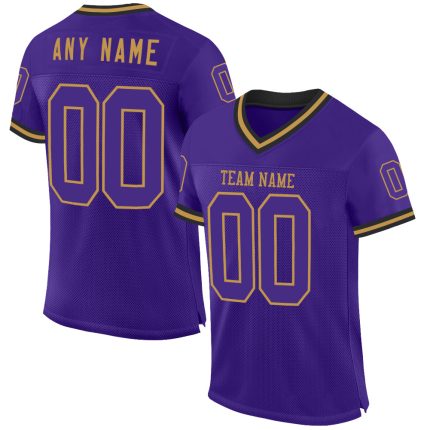 Personalized Purple Old Gold-Black Mesh Authentic Throwback Football Jersey