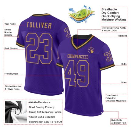 Personalized Purple Old Gold-Black Mesh Authentic Throwback Football Jersey