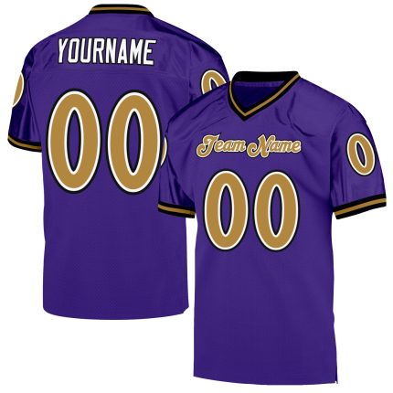 Personalized Purple Old Gold-Black Mesh Authentic Throwback Football Jersey Team Custom Name and Number