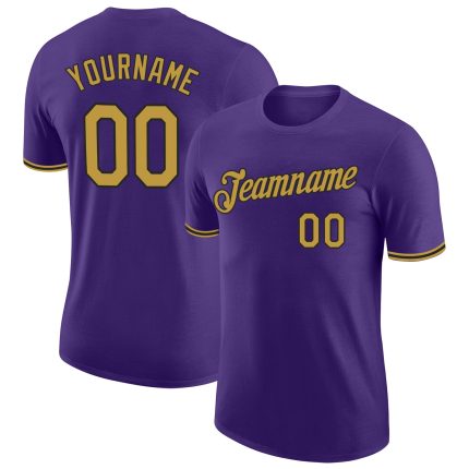 Personalized Purple Old Gold-Black Performance T-Shirt Team Custom Name and Number