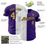 Personalized Purple Old Gold-Black Pinstripe Authentic Split Fashion Baseball Jersey Team Custom Name and Number