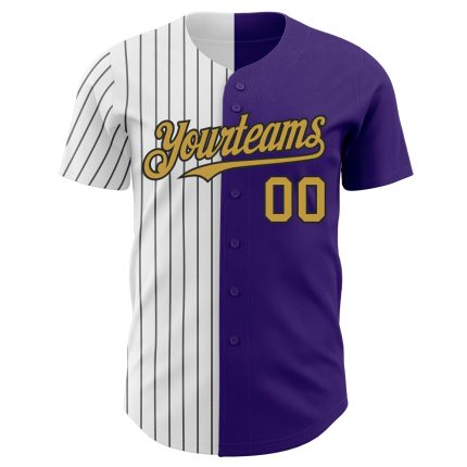 Personalized Purple Old Gold-Black Pinstripe Authentic Split Fashion Baseball Jersey Team Custom Name and Number