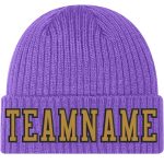Personalized Purple Old Gold-Black Stitched Cuffed Knit Hat Team Custom Name and Number