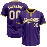 Personalized Purple Old Gold Pinstripe White Two-Button Unisex Softball Jersey Team Custom Name and Number