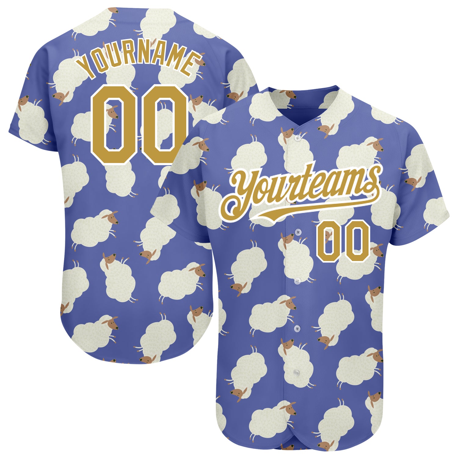 Personalized Purple Old Gold-White 3D Pattern Design Goat Authentic Baseball Jersey Team Custom Name and Number