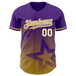 Personalized Purple Old Gold-White 3D Pattern Design Gradient Style Twinkle Star Authentic Baseball Jersey Team Custom Name and Number