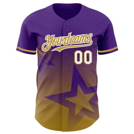 Personalized Purple Old Gold-White 3D Pattern Design Gradient Style Twinkle Star Authentic Baseball Jersey Team Custom Name and Number