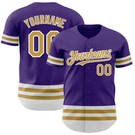 Personalized Purple Old Gold-White Line Authentic Baseball Jersey Team Custom Name and Number